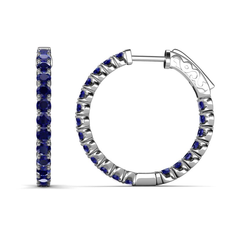 Melissa 1.89 ctw (2.30 mm) Inside Outside Round Blue Sapphire Eternity Hoop Earrings 