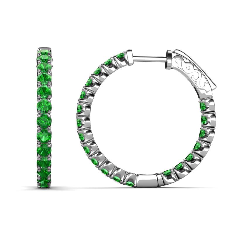 Melissa 2.10 ctw (2.30 mm) Inside Outside Round Green Garnet Eternity Hoop Earrings 