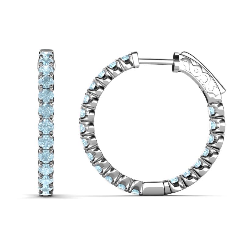 Melissa 1.20 ctw (2.30 mm) Inside Outside Round Aquamarine Eternity Hoop Earrings 