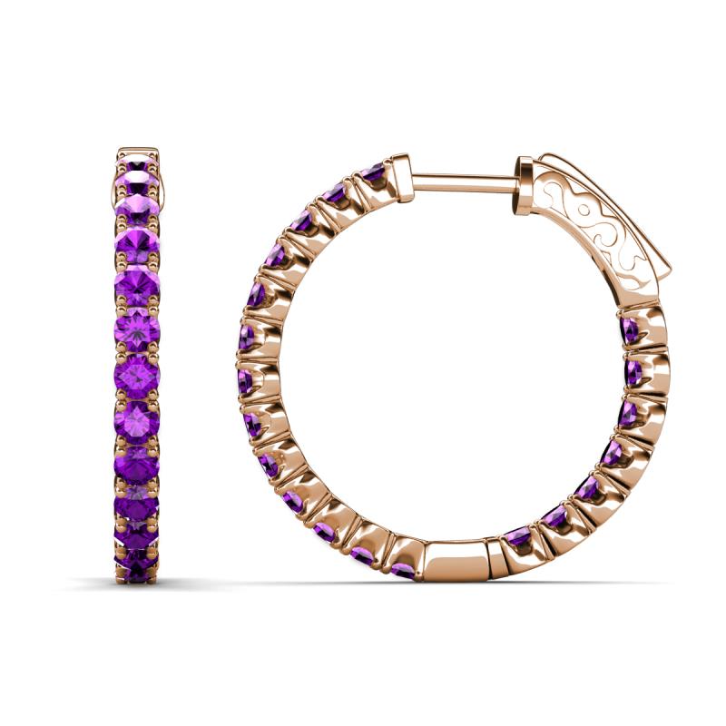 Melissa 1.20 ctw (2.30 mm) Inside Outside Round Amethyst Eternity Hoop Earrings 