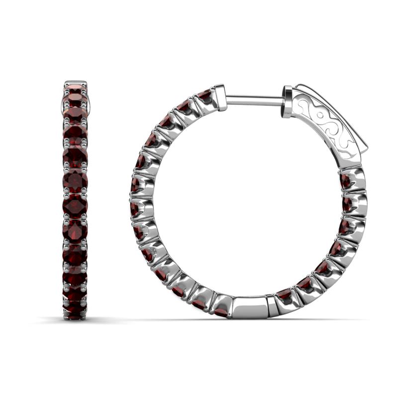 Melissa 2.10 ctw (2.30 mm) Inside Outside Round Red Garnet Eternity Hoop Earrings 