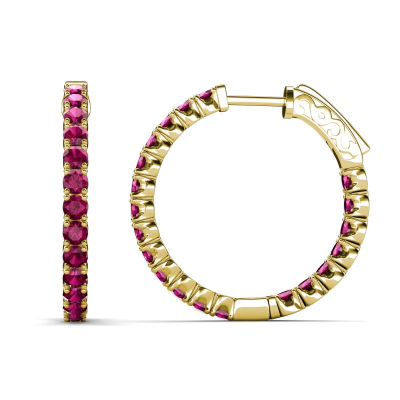 Melissa 2.10 ctw (2.30 mm) Inside Outside Round Rhodolite Garnet Eternity Hoop Earrings 