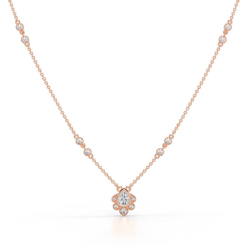Avira Fine Unseen Pear Shape Lab Grown Diamond accented Round Natural Diamond Floral Necklace 