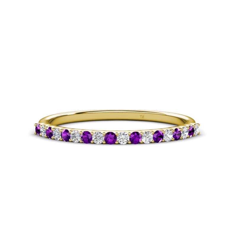 Iskra 1.50 mm Round Amethyst and Diamond 18 Stone Wedding Band 