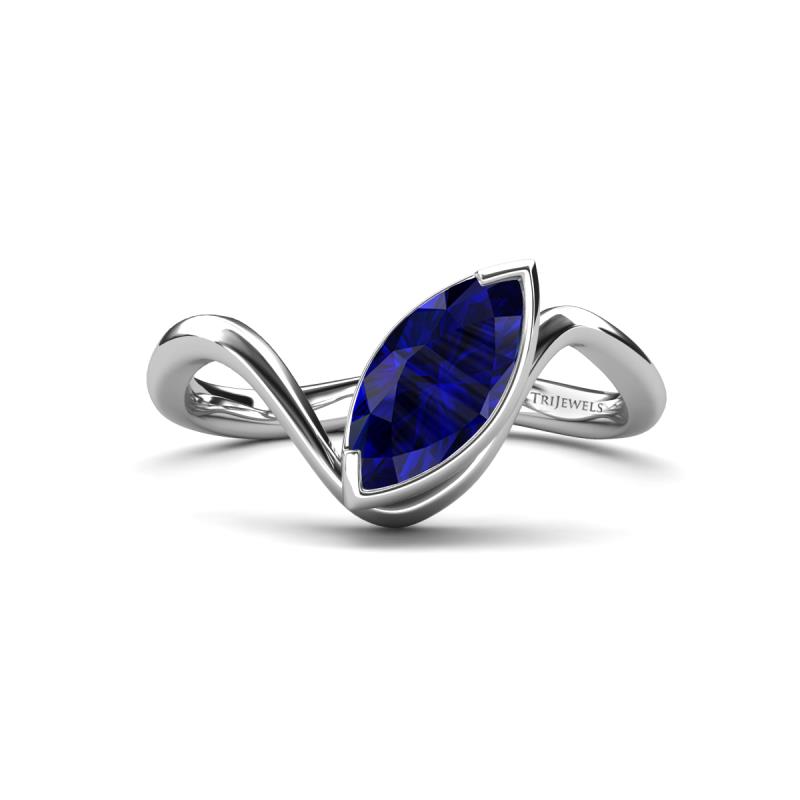 Oceara 1.40 ct Marquise Shape Created Blue Sapphire Women Wave Solitaire Engagement Ring 