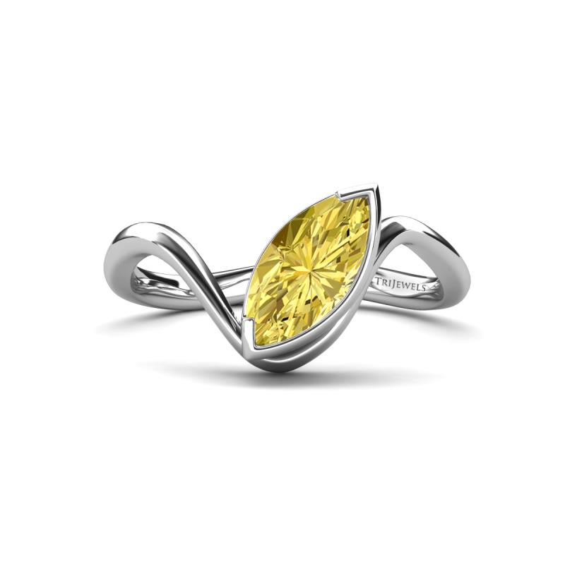 Oceara 1.35 ct Marquise Shape Created Yellow Sapphire Women Wave Solitaire Engagement Ring 