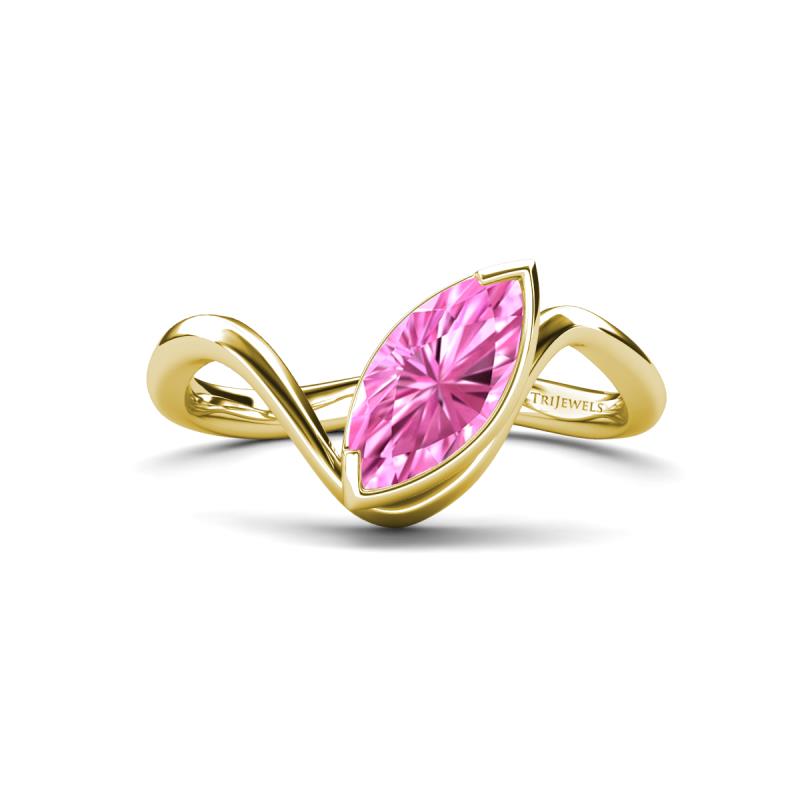 Oceara 1.35 ct Marquise Shape Created Pink Sapphire Women Wave Solitaire Engagement Ring 