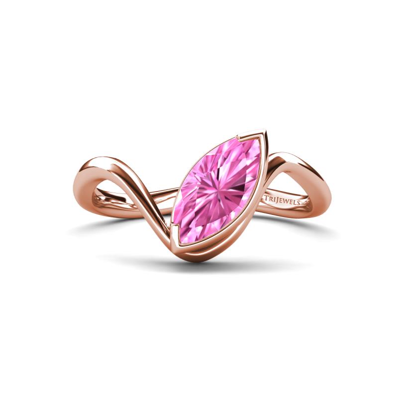 Oceara 1.35 ct Marquise Shape Created Pink Sapphire Women Wave Solitaire Engagement Ring 