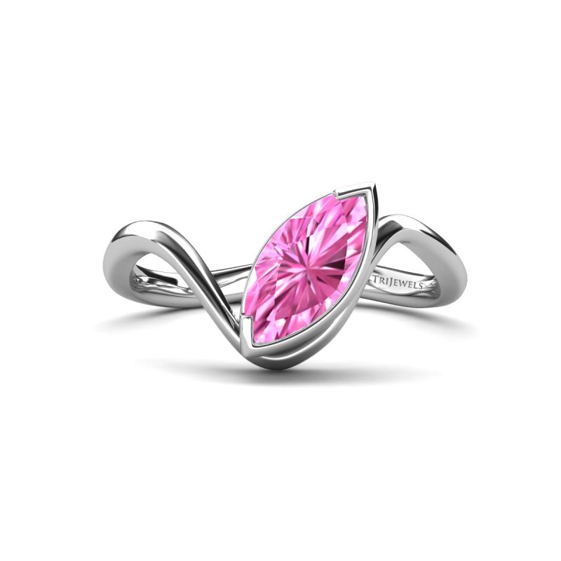 Oceara 1.35 ct Marquise Shape Created Pink Sapphire Women Wave Solitaire Engagement Ring 