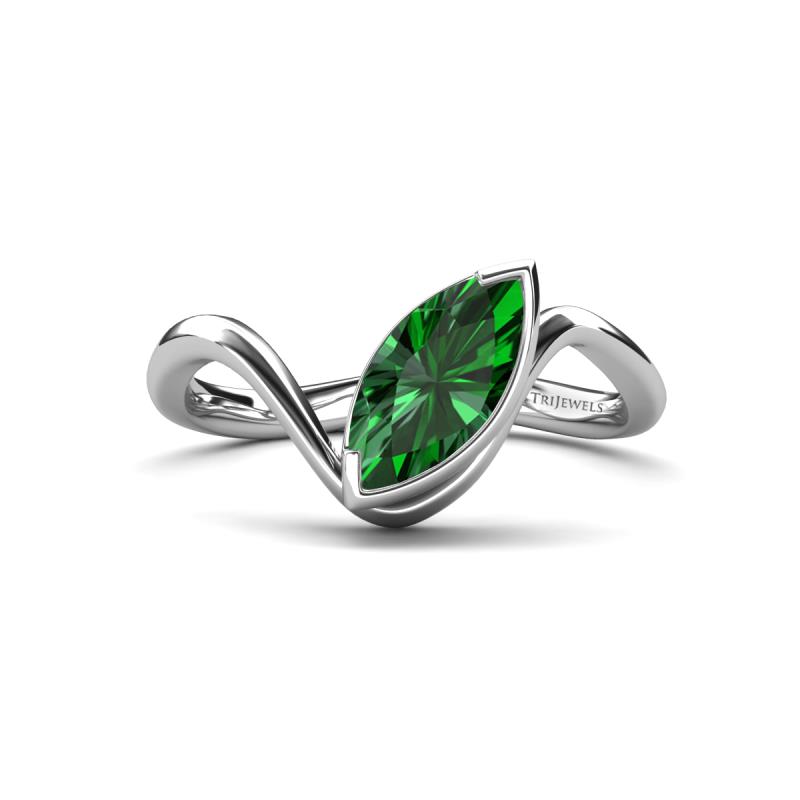 Oceara 0.85 ct Marquise Shape Created Emerald Women Wave Solitaire Engagement Ring 