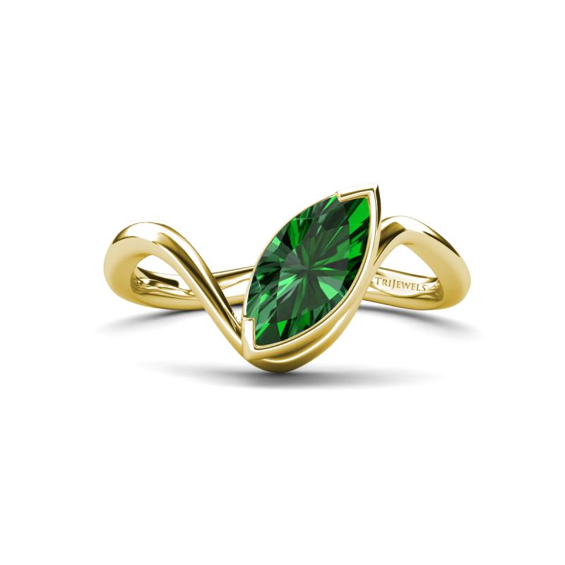 Oceara 0.85 ct Marquise Shape Created Emerald Women Wave Solitaire Engagement Ring 
