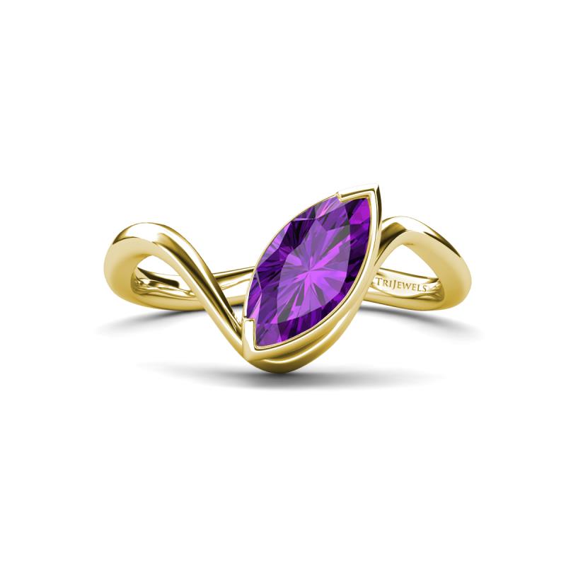 Oceara 0.90 ct Marquise Shape Amethyst Women Wave Solitaire Engagement Ring 