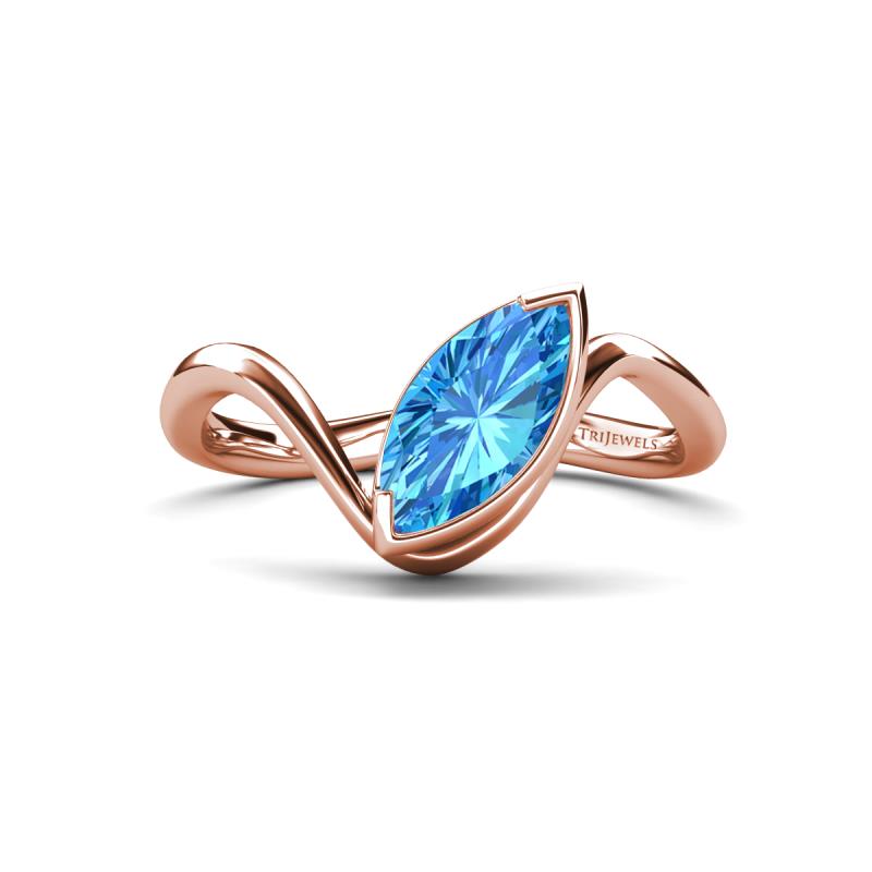 Oceara 1.25 ct Marquise Shape Blue Topaz Women Wave Solitaire Engagement Ring 