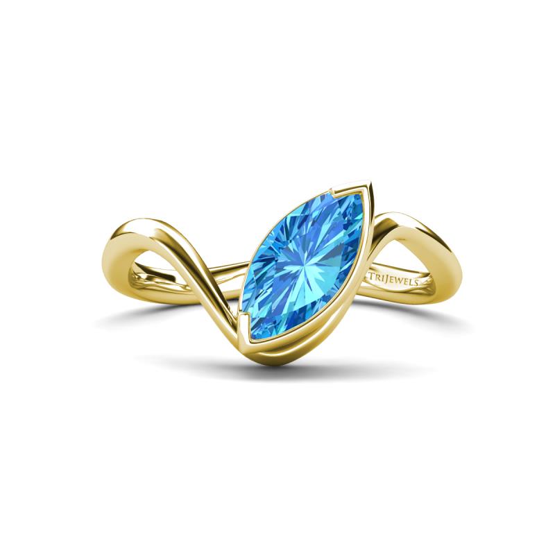 Oceara 1.25 ct Marquise Shape Blue Topaz Women Wave Solitaire Engagement Ring 