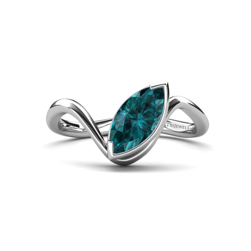 Oceara 1.35 ct Marquise Shape London Blue Topaz Women Wave Solitaire Engagement Ring 