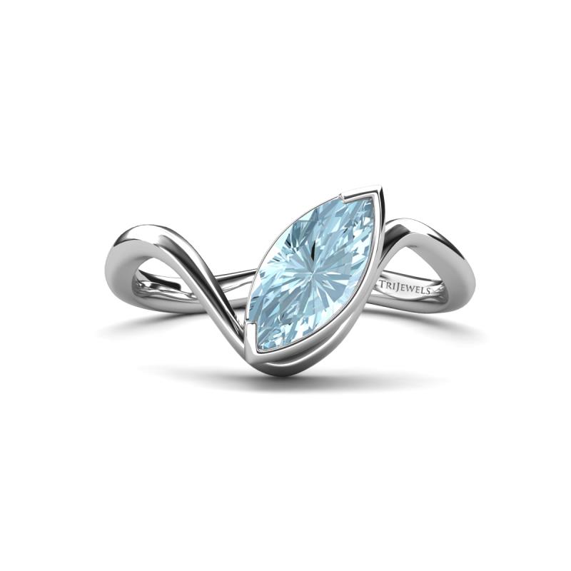 Oceara 0.95 ct Marquise Shape Aquamarine Women Wave Solitaire Engagement Ring 
