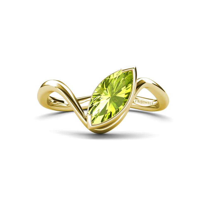 Oceara 1.10 ct Marquise Shape Peridot Women Wave Solitaire Engagement Ring 