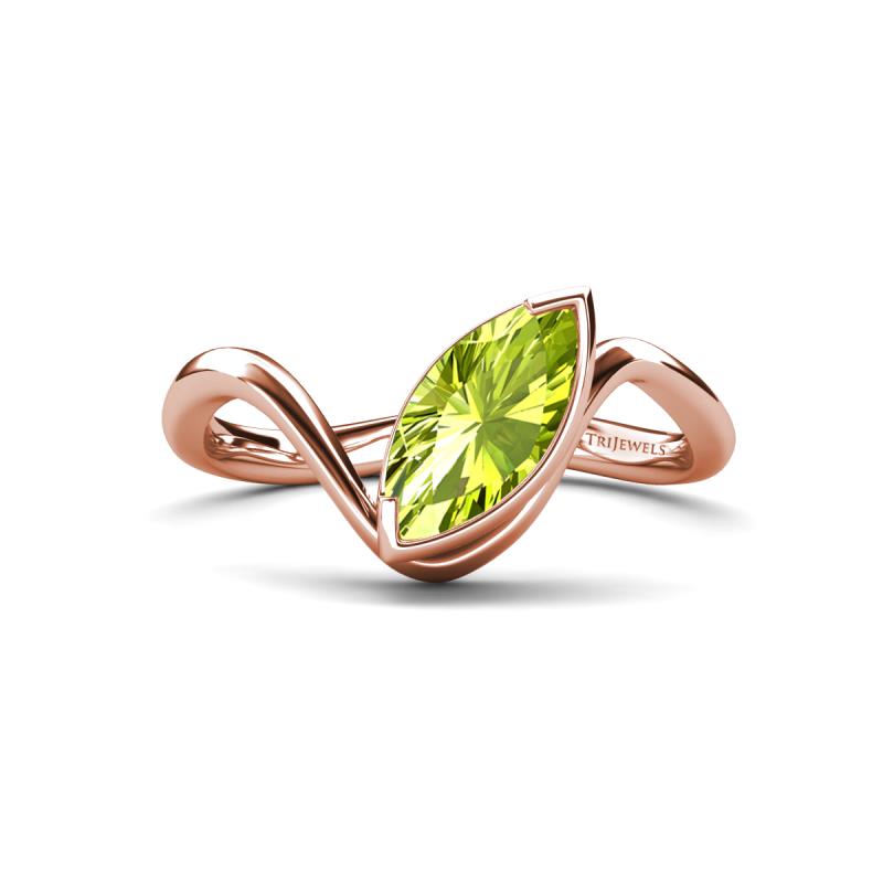 Oceara 1.10 ct Marquise Shape Peridot Women Wave Solitaire Engagement Ring 