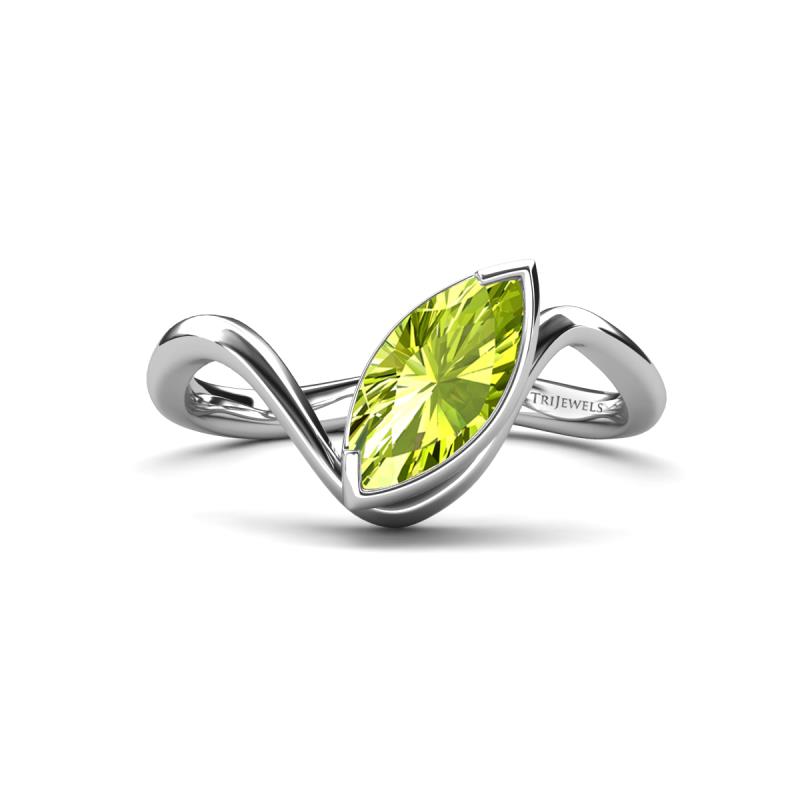 Oceara 1.10 ct Marquise Shape Peridot Women Wave Solitaire Engagement Ring 