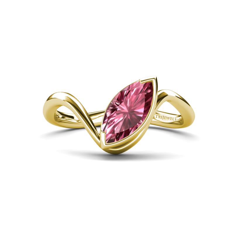 Oceara 1.05 ct Marquise Shape Pink Tourmaline Women Wave Solitaire Engagement Ring 