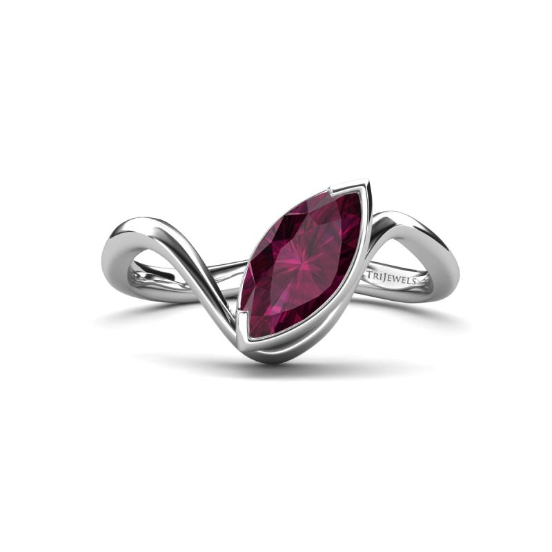 Oceara 1.25 ct Marquise Shape Rhodolite Garnet Women Wave Solitaire Engagement Ring 