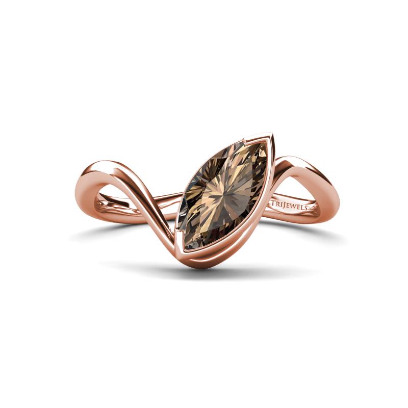 Oceara 1.05 ct Marquise Shape Smoky Quartz Women Wave Solitaire Engagement Ring 