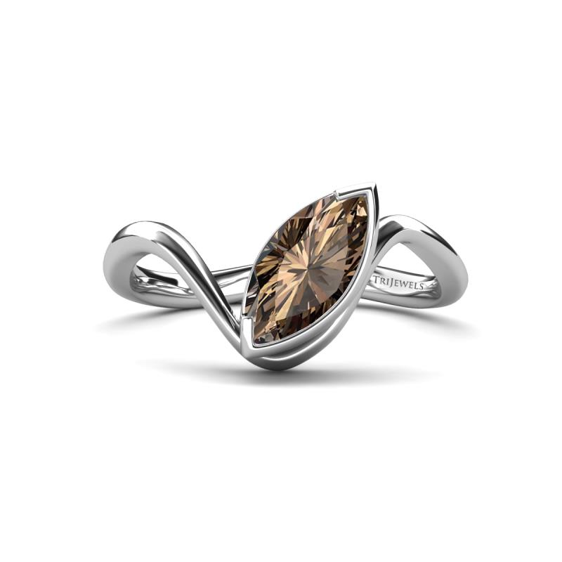 Oceara 1.05 ct Marquise Shape Smoky Quartz Women Wave Solitaire Engagement Ring 