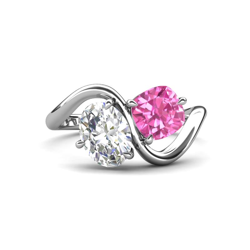 Velona 2.50 ctw IGI Certified Oval Shape Lab Grown Diamond (8.5 x 6 mm) and Cushion Shape Created Pink Sapphire (6 mm) Women Toi Et Moi Wave Engagement Ring 