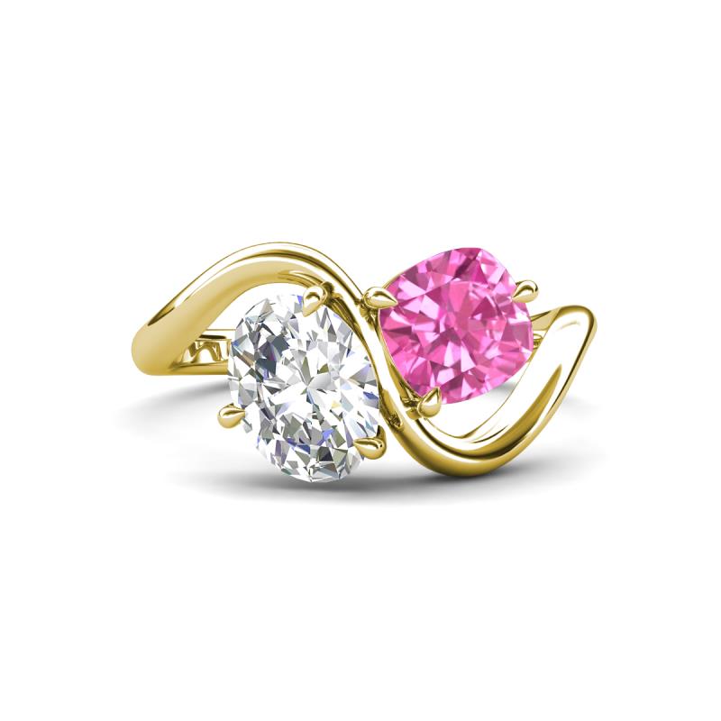 Velona 2.50 ctw IGI Certified Oval Shape Lab Grown Diamond (8.5 x 6 mm) and Cushion Shape Created Pink Sapphire (6 mm) Women Toi Et Moi Wave Engagement Ring 