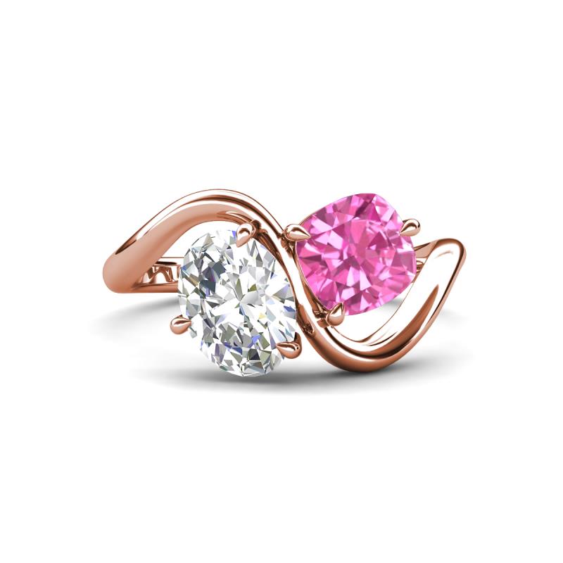 Velona 2.50 ctw IGI Certified Oval Shape Lab Grown Diamond (8.5 x 6 mm) and Cushion Shape Created Pink Sapphire (6 mm) Women Toi Et Moi Wave Engagement Ring 
