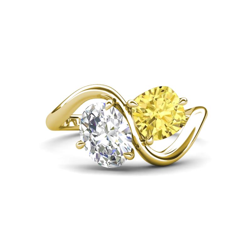 Velona 2.53 ctw IGI Certified Oval Shape Lab Grown Diamond (8.5 x 6 mm) and Cushion Shape Created Yellow Sapphire (6 mm) Women Toi Et Moi Wave Engagement Ring 