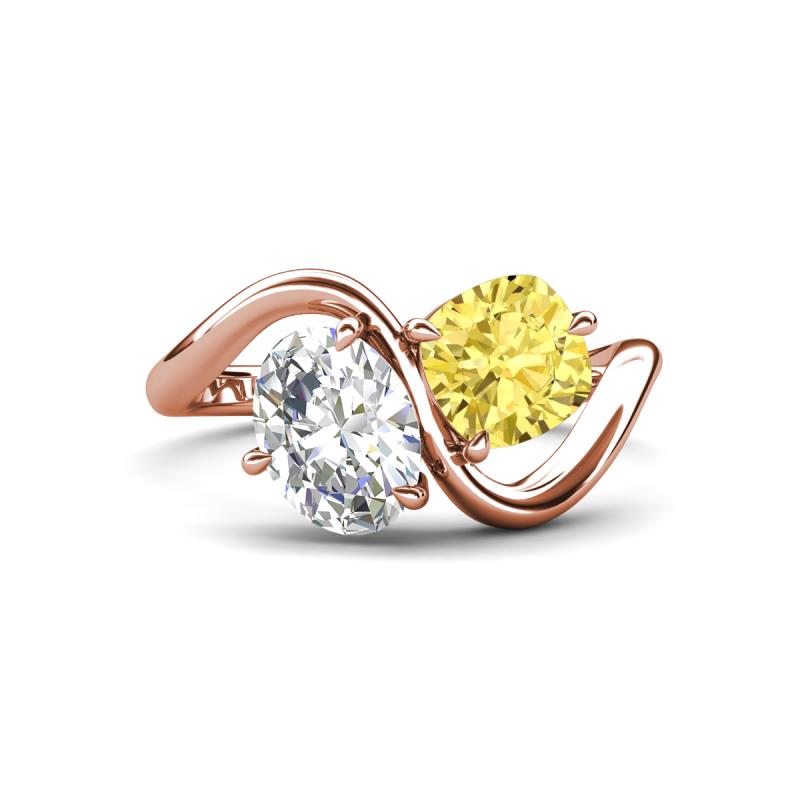 Velona 2.53 ctw IGI Certified Oval Shape Lab Grown Diamond (8.5 x 6 mm) and Cushion Shape Created Yellow Sapphire (6 mm) Women Toi Et Moi Wave Engagement Ring 