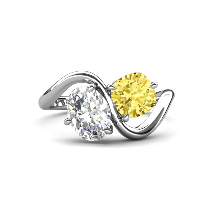 Velona 2.53 ctw IGI Certified Oval Shape Lab Grown Diamond (8.5 x 6 mm) and Cushion Shape Created Yellow Sapphire (6 mm) Women Toi Et Moi Wave Engagement Ring 