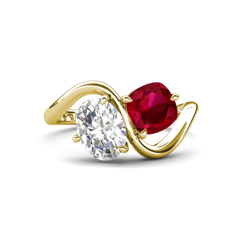 Velona 2.53 ctw IGI Certified Oval Shape Lab Grown Diamond (8.5 x 6 mm) and Cushion Shape Created Ruby (6 mm) Women Toi Et Moi Wave Engagement Ring 