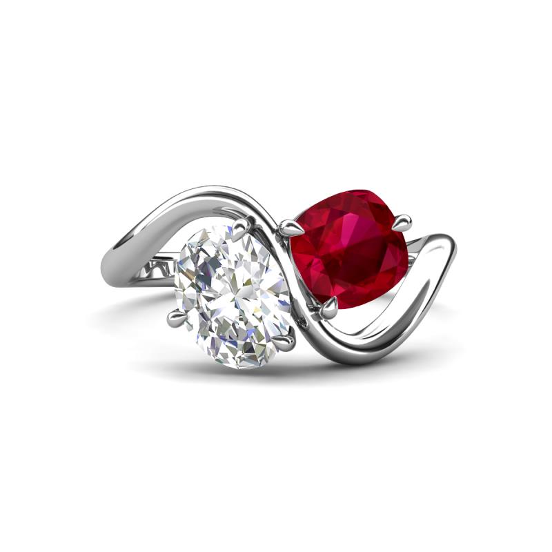 Velona 2.53 ctw IGI Certified Oval Shape Lab Grown Diamond (8.5 x 6 mm) and Cushion Shape Created Ruby (6 mm) Women Toi Et Moi Wave Engagement Ring 