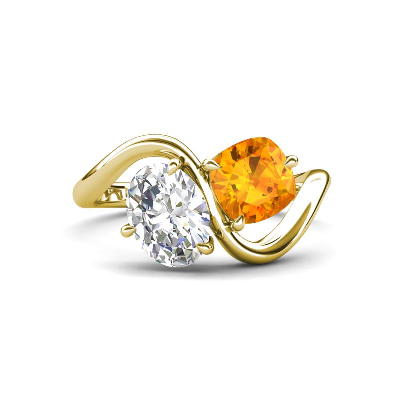 Velona 2.05 ctw IGI Certified Oval Shape Lab Grown Diamond (8.5 x 6 mm) and Cushion Shape Citrine (6 mm) Women Toi Et Moi Wave Engagement Ring 