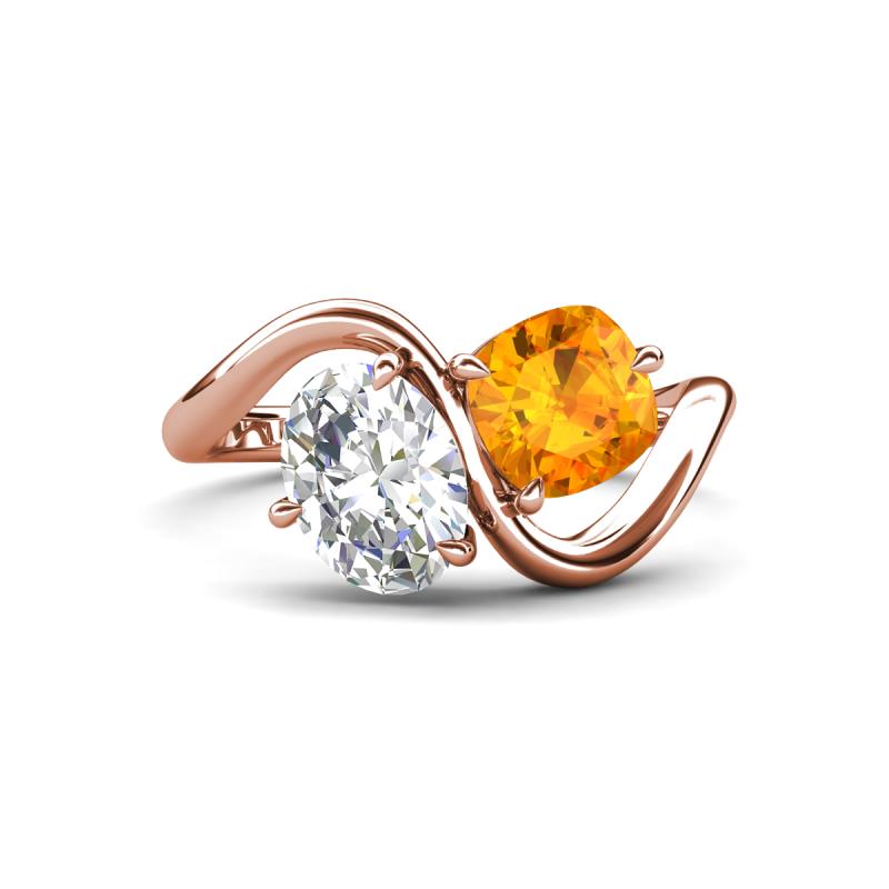 Velona 2.05 ctw IGI Certified Oval Shape Lab Grown Diamond (8.5 x 6 mm) and Cushion Shape Citrine (6 mm) Women Toi Et Moi Wave Engagement Ring 