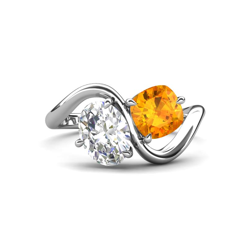 Velona 2.05 ctw IGI Certified Oval Shape Lab Grown Diamond (8.5 x 6 mm) and Cushion Shape Citrine (6 mm) Women Toi Et Moi Wave Engagement Ring 