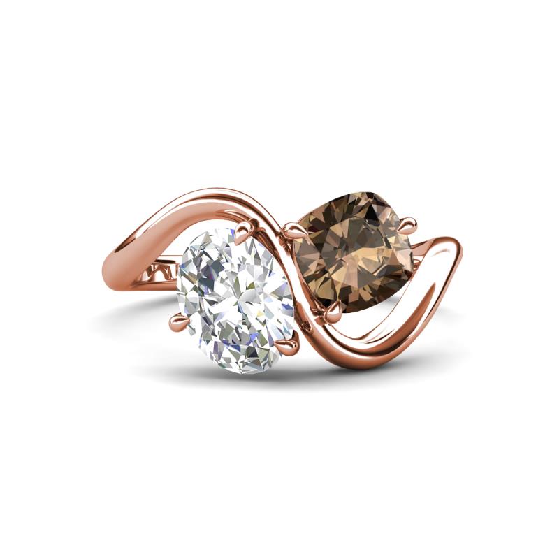 Velona 2.25 ctw IGI Certified Oval Shape Lab Grown Diamond (8.5 x 6 mm) and Cushion Shape Smoky Quartz (6 mm) Women Toi Et Moi Wave Engagement Ring 