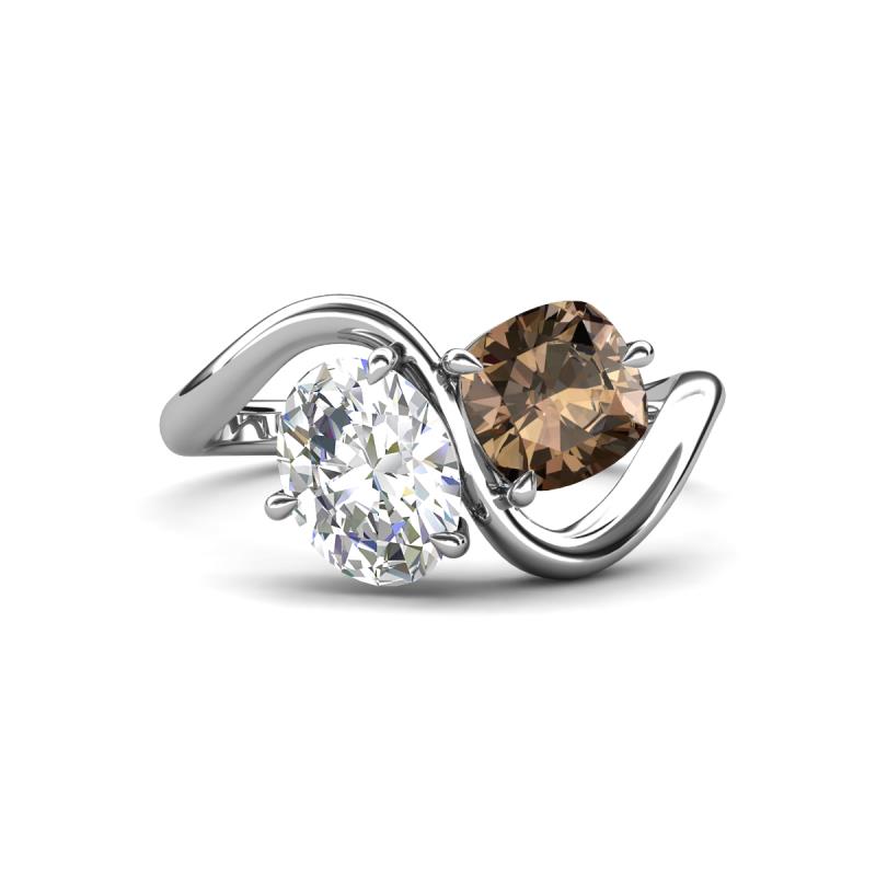 Velona 2.25 ctw IGI Certified Oval Shape Lab Grown Diamond (8.5 x 6 mm) and Cushion Shape Smoky Quartz (6 mm) Women Toi Et Moi Wave Engagement Ring 