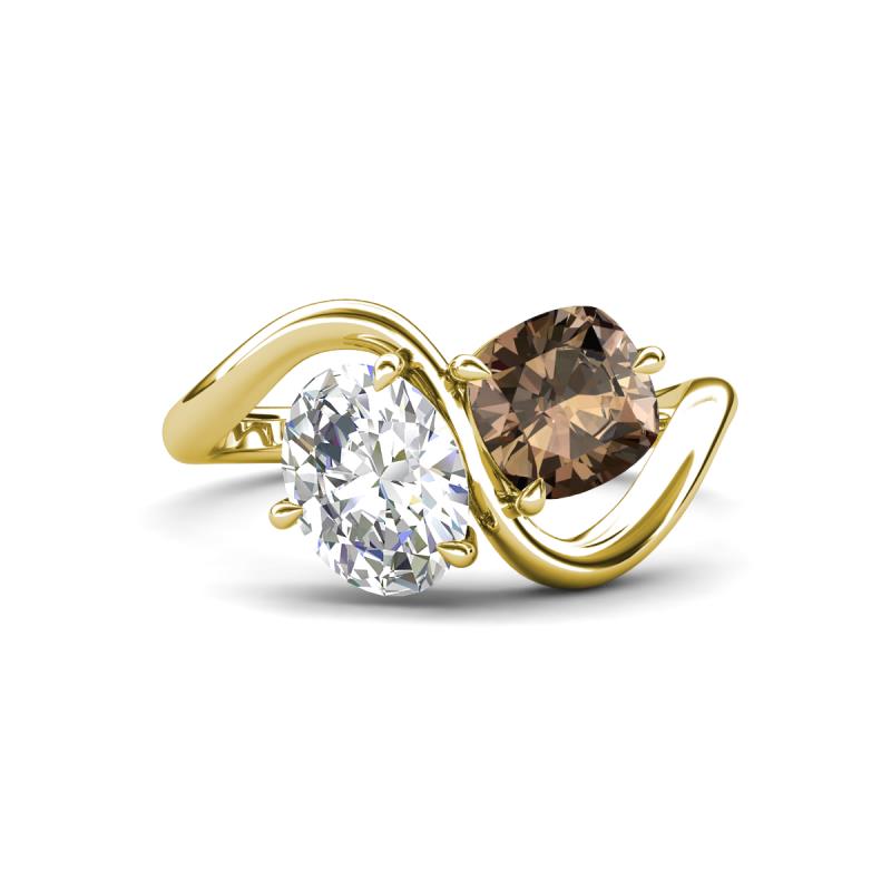 Velona 2.25 ctw IGI Certified Oval Shape Lab Grown Diamond (8.5 x 6 mm) and Cushion Shape Smoky Quartz (6 mm) Women Toi Et Moi Wave Engagement Ring 
