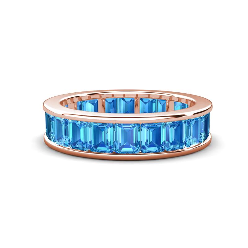 Aira 5.25 ctw Emerald Shape Blue Topaz Women Stackable Eternity Band 