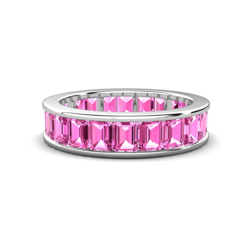 Aira 5.25 ctw Emerald Shape Created Pink Sapphire Women Stackable Eternity Band 