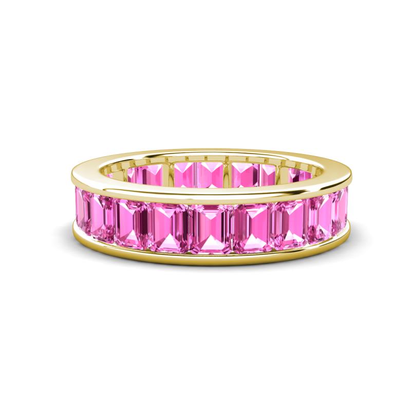 Aira 5.25 ctw Emerald Shape Created Pink Sapphire Women Stackable Eternity Band 