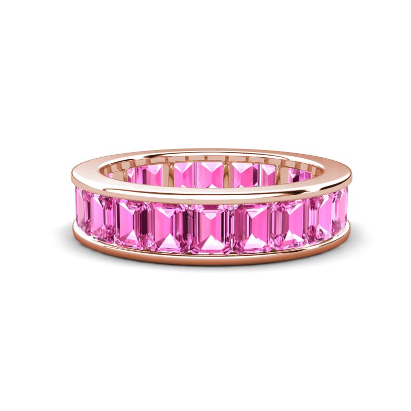 Aira 5.25 ctw Emerald Shape Created Pink Sapphire Women Stackable Eternity Band 