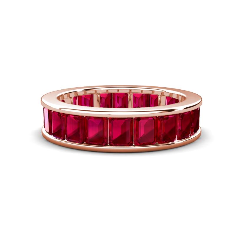 Aira 5.25 ctw Emerald Shape Created Ruby Women Stackable Eternity Band 