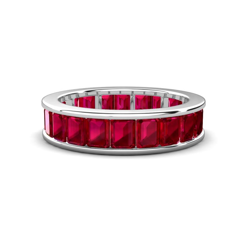 Aira 5.25 ctw Emerald Shape Created Ruby Women Stackable Eternity Band 