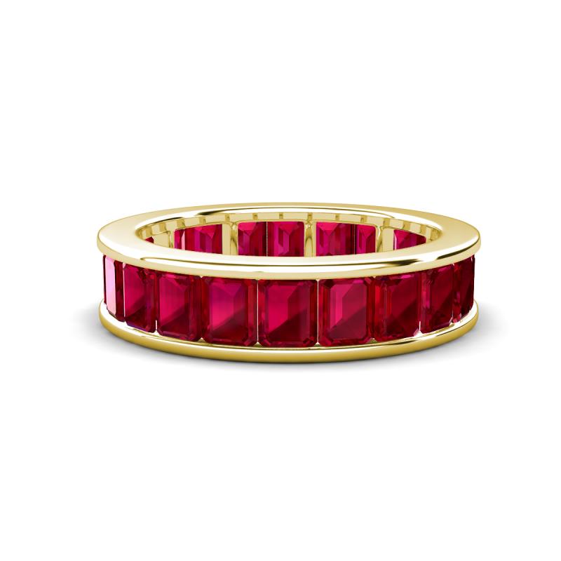 Aira 5.25 ctw Emerald Shape Created Ruby Women Stackable Eternity Band 