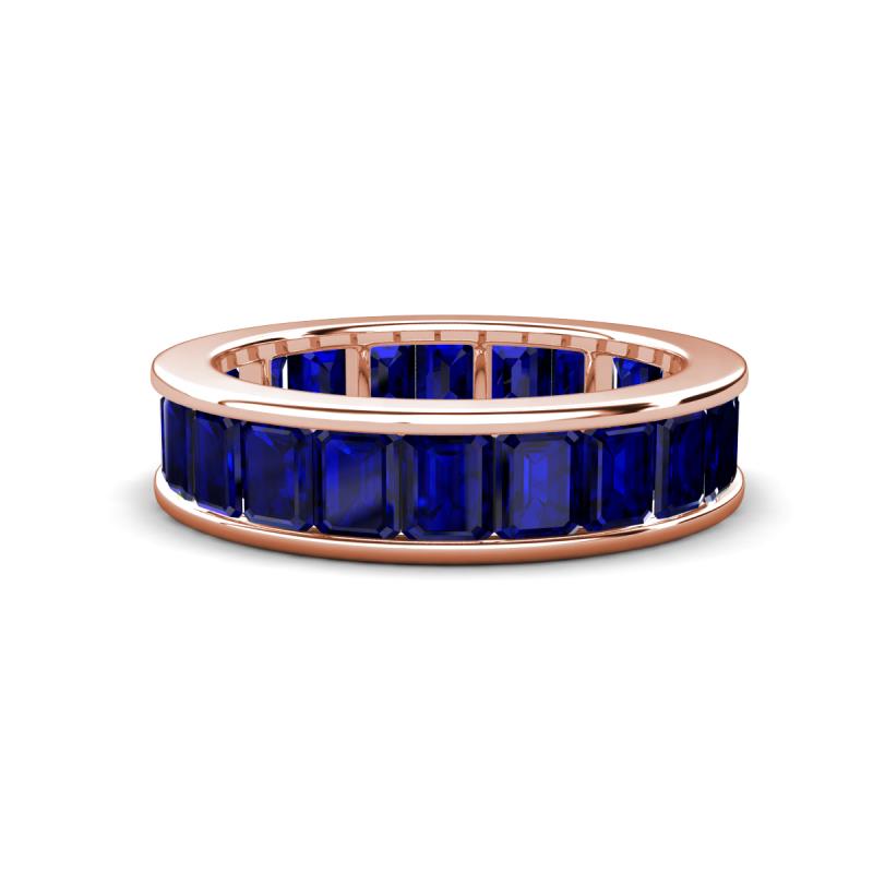 Aira 5.25 ctw Emerald Shape Created Blue Sapphire Women Stackable Eternity Band 