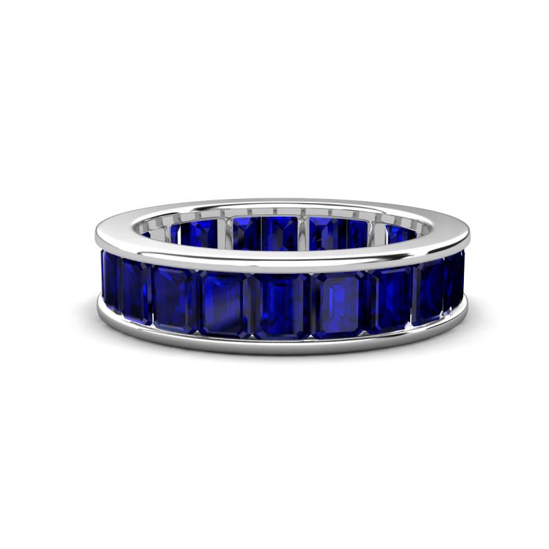 Aira 5.25 ctw Emerald Shape Created Blue Sapphire Women Stackable Eternity Band 